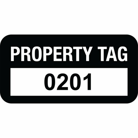 LUSTRE-CAL Property ID Label PROPERTY TAG Polyester Black 1.50in x 0.75in  Serialized 0201-0300, 100PK 253772Pe1K0201